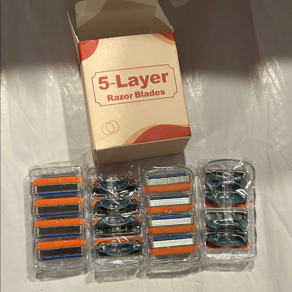 5-Layer Razor Blades with Orange and Blue Accents